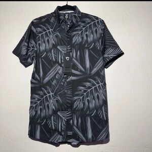 🖤 Black Gray Palm Print Slim Fit Hawaiian Button-Up Shirt Sz S NWT Fried Denim 🖤